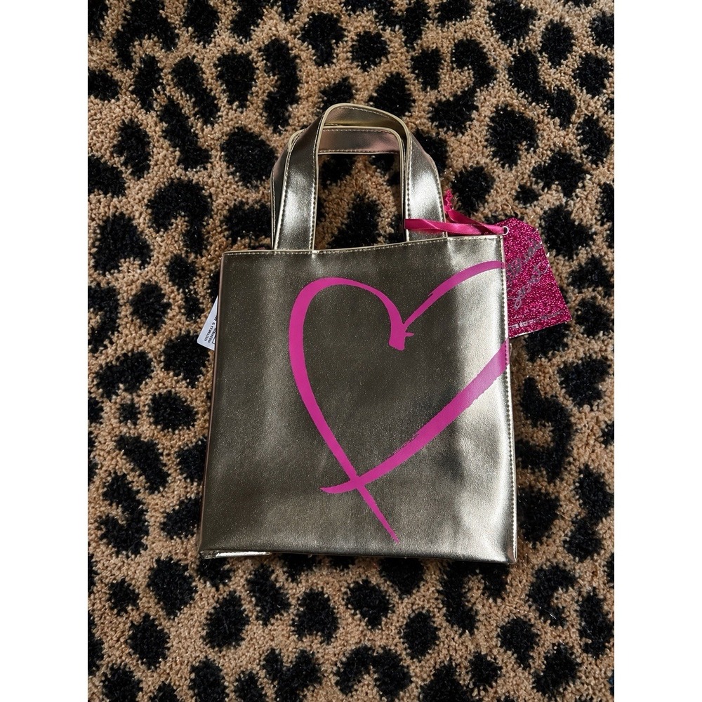 NWT & In Original Bag Victoria's Secret Gold Metallic Shimmer Heart Tote Bag